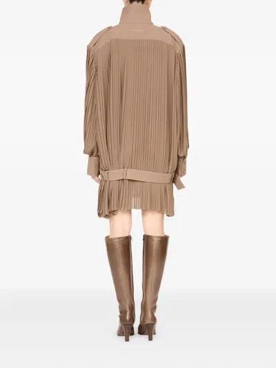 Mm6 Maison Margiela Pleated High-neck Dress In Neutral