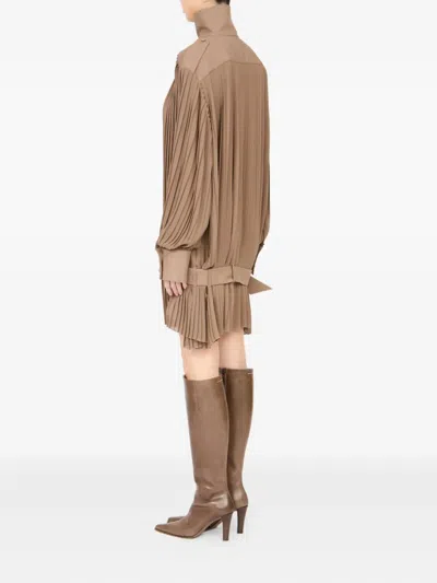 Mm6 Maison Margiela Pleated High-neck Dress In Neutral