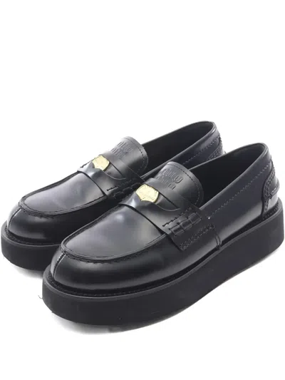 Pre-owned Miu Miu 2010s 45mm Platform Penny Loafers In Black