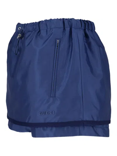 Gucci Gabardine Nylon Skort With Metal Logo In Blue