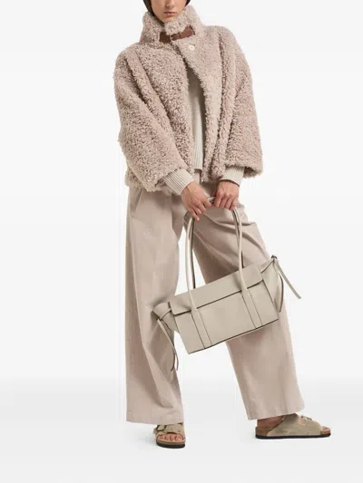 Herno Teddy Bear Texture Coat With High Collar In Neutral