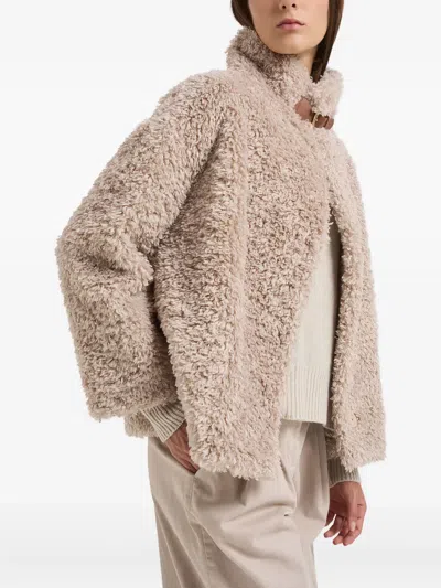Herno Teddy Bear Texture Coat With High Collar In Neutral