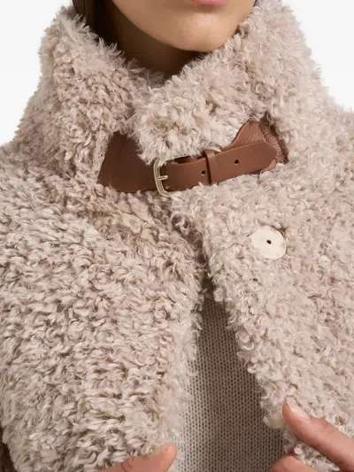 Herno Teddy Bear Texture Coat With High Collar In Neutral