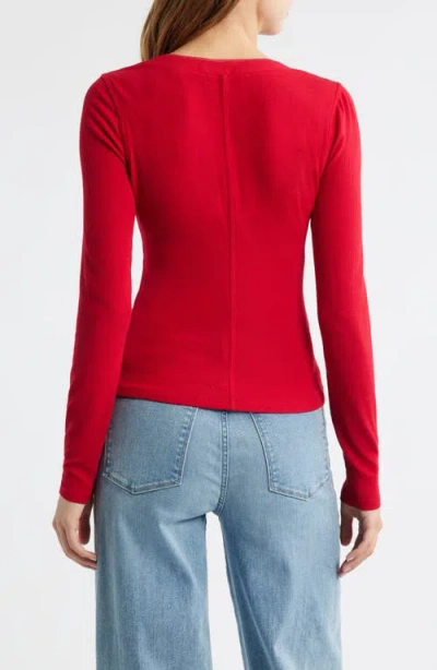 Frame The Mesh Trim Rib Henley In Red