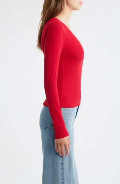 Frame The Mesh Trim Rib Henley In Red