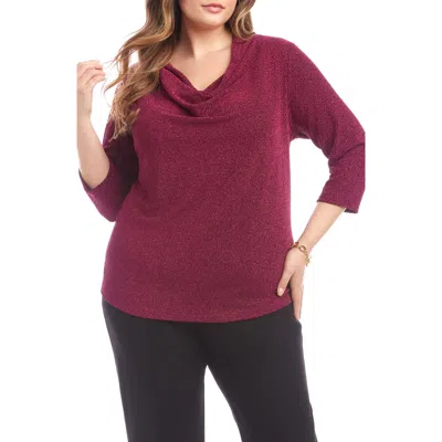 Karen Kane Plus Size Three Quarter Sleeve Drape Front Top In Red