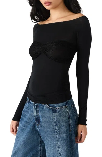 Steve Madden Hailey Off The Shoulder Lace Bandeau Top In Black