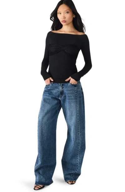 Steve Madden Hailey Off The Shoulder Lace Bandeau Top In Black