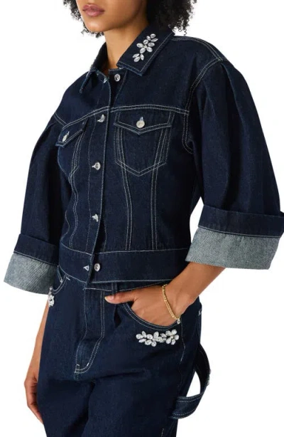 Steve Madden Dorothy Wide Sleeve Denim Jacket In Blue