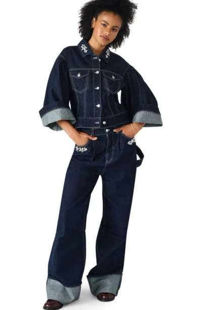 Steve Madden Dorothy Wide Sleeve Denim Jacket In Blue