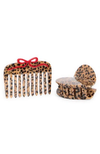 Solar Eclipse Leopard Handmade Claw Clips & Pocket Comb Set In Brown