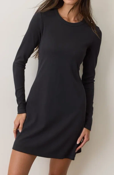 Marine Layer Lexi Long Sleeve Rib Minidress In Black