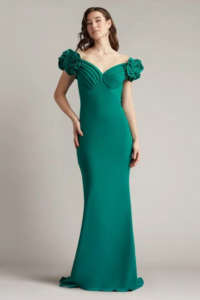 Tadashi Shoji Bos25502l Long Formal Evening Pleated Dress In Green