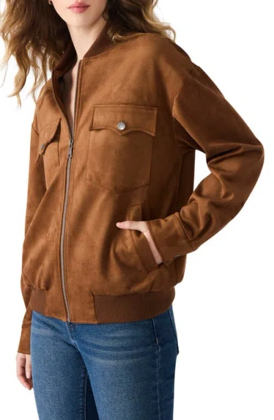 Steve Madden Dean Faux Suede Bomber Jacket In Brown