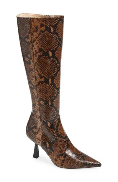 Stuart Weitzman Vinnie Snake-embossed Leather Knee-high Boots In Brown