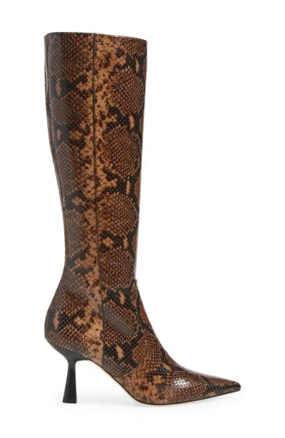 Stuart Weitzman Vinnie Snake-embossed Leather Knee-high Boots In Brown