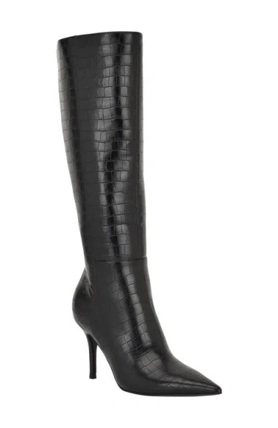 Guess Womens Gressa Tall Pointed Toe Stiletto Boots Regular Wide Calf In Black