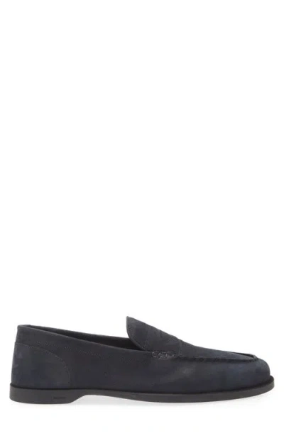 John Lobb Pace Suede Loafers In Blue
