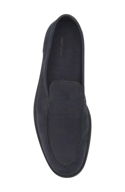 John Lobb Pace Suede Loafers In Blue