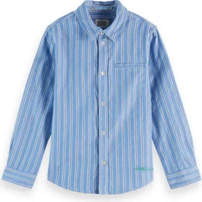 Scotch & Soda Boy's Yarn-dyed Stripe Button-front Shirt In Blue