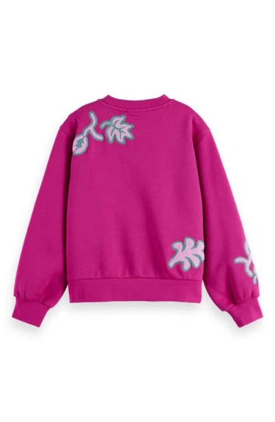 Scotch & Soda Kids' Embroidered Cotton Blend Graphic Sweatshirt In Red