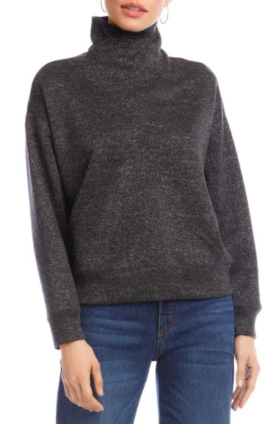 Karen Kane Metallic Faux Wrap Turtleneck Top In Black