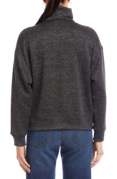 Karen Kane Metallic Faux Wrap Turtleneck Top In Black