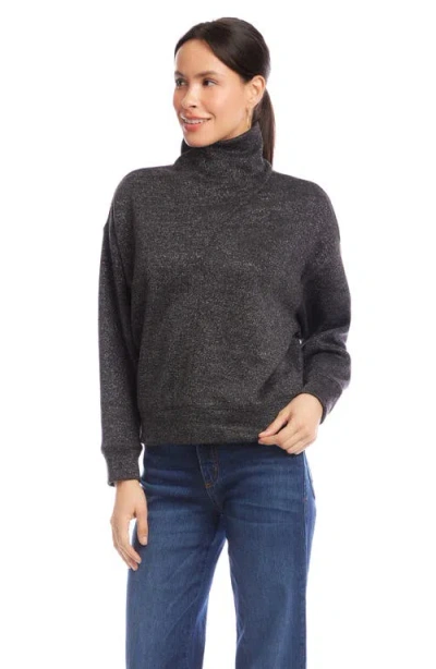 Karen Kane Metallic Faux Wrap Turtleneck Top In Black