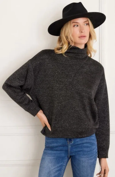 Karen Kane Metallic Faux Wrap Turtleneck Top In Black