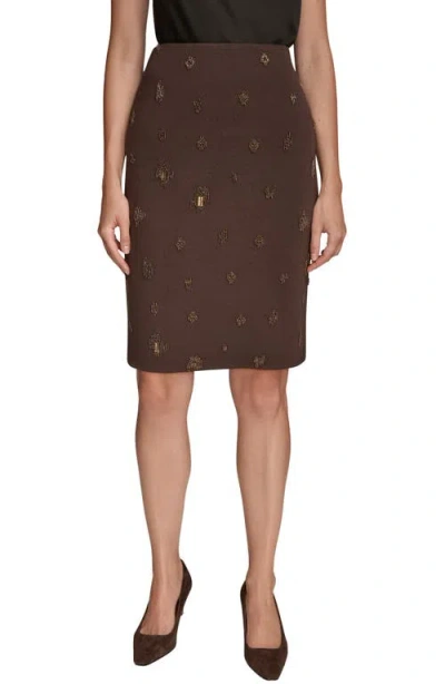 Donna Karan Women's Embroidered Ruched Skirt In Brown