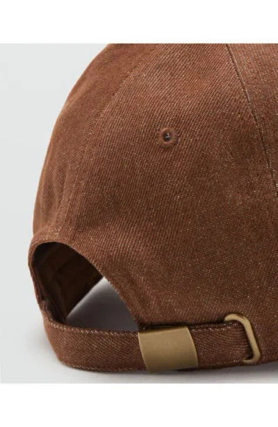 Mango Cotton Cap With Embroidered Slogan Brown In Brown