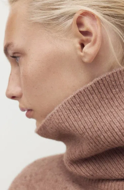 Mango Turtleneck Knit Sweater Medium Brown In Brown