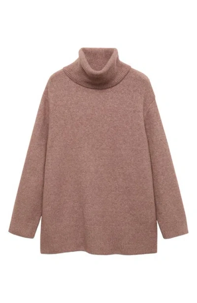 Mango Turtleneck Knit Sweater Medium Brown In Brown