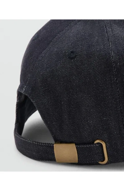 Mango Cotton Cap With Embroidered Slogan Dark Blue In Blue