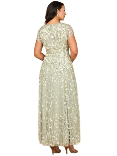 Lara New York 3d Floral Embellished Cap Sleeve Gown In Green