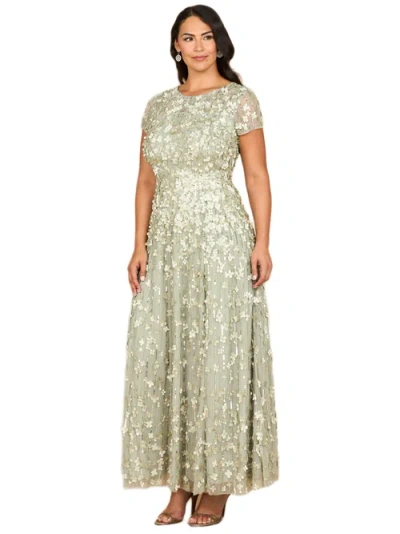 Lara New York 3d Floral Embellished Cap Sleeve Gown In Green