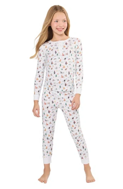 Petite Plume Kids' Merry Meow Fitted Two-piece Pima Cotton Pajamas In Blue
