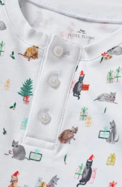 Petite Plume Kids' Merry Meow Fitted Two-piece Pima Cotton Pajamas In Blue