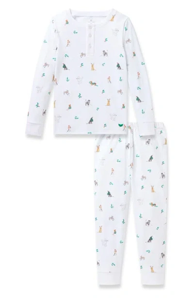 Petite Plume Kids' Jingle Paws Fitted Two-piece Pima Cotton Pajamas In White