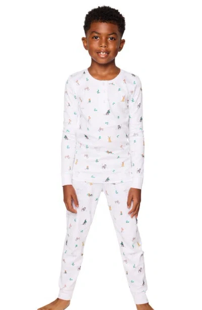 Petite Plume Kids' Jingle Paws Fitted Two-piece Pima Cotton Pajamas In White