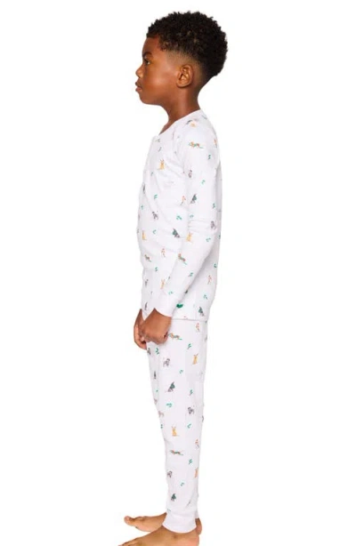 Petite Plume Kids' Jingle Paws Fitted Two-piece Pima Cotton Pajamas In White