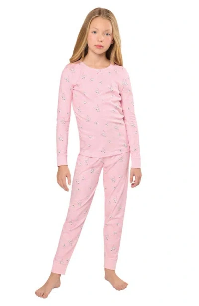 Petite Plume Kids' Winter Skates Fitted Two-piece Pima Cotton Pajamas In Pink