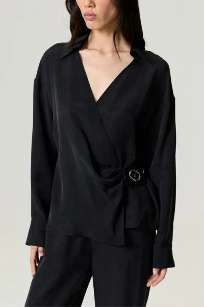 Nocturne Logo Buckle Wrap Blouse In Black