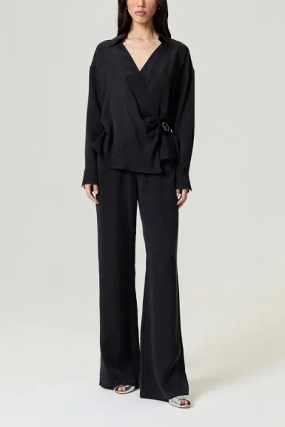 Nocturne Logo Buckle Wrap Blouse In Black