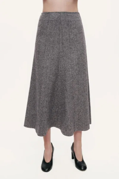 Nocturne Herringbone Pattern Flared Midi Skirt In Multi