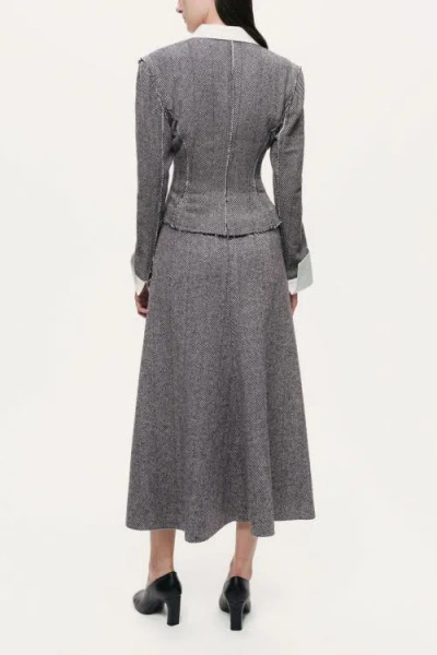 Nocturne Herringbone Pattern Flared Midi Skirt In Multi