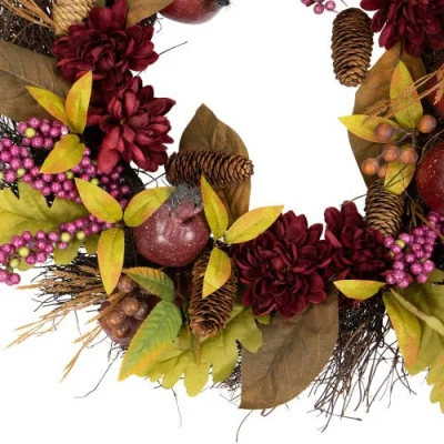Northlight Mums And Pomegranates Twig Wreath In Brown