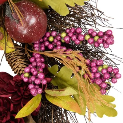 Northlight Mums And Pomegranates Twig Wreath In Brown