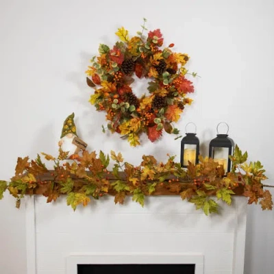 Northlight 5ft X 8in Maple Leaf And Berry Unlit Thanksgiving Indoor Garland In Brown