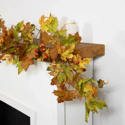 Northlight 5ft X 8in Maple Leaf And Berry Unlit Thanksgiving Indoor Garland In Brown